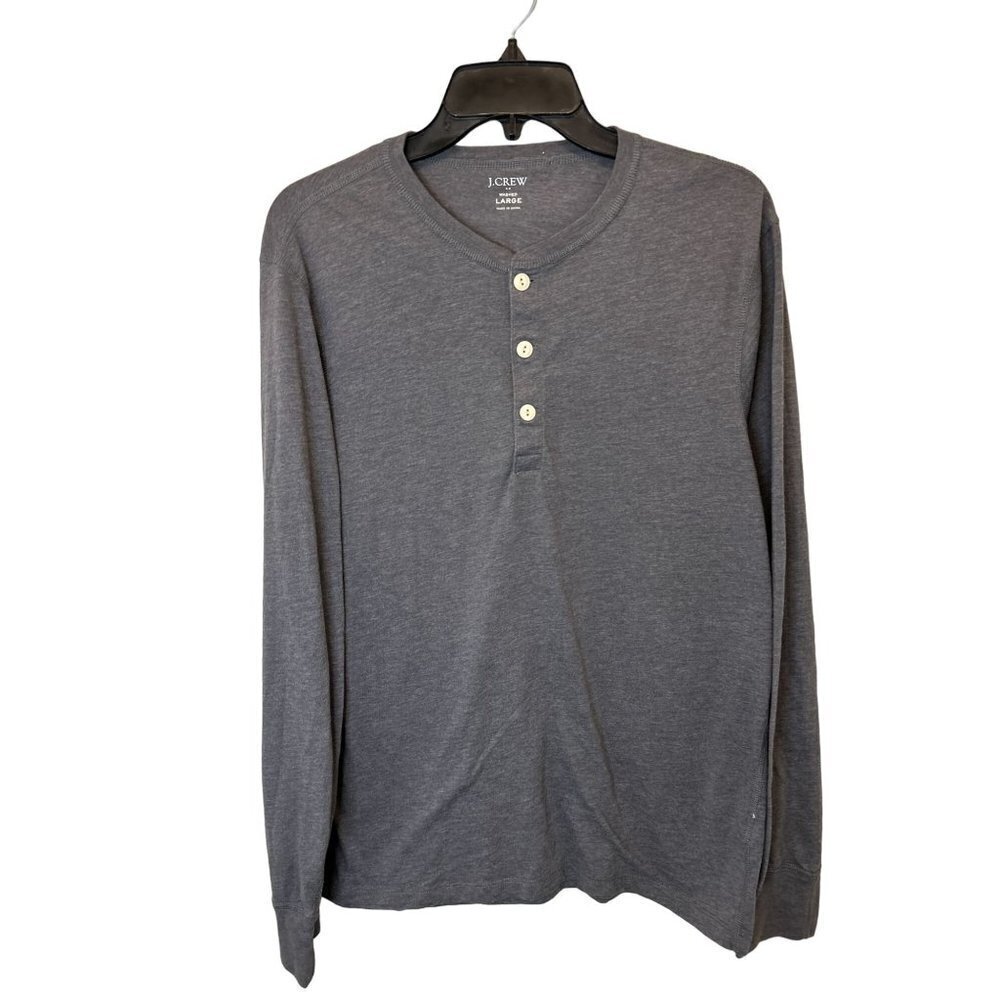 J.CREW Washed Henley Cotton Gray Long Sleeve Shirt Size Large